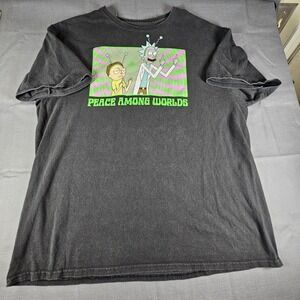 Rick & Morty Peace Among Worlds Mens black T-Shirt Adult Swim Size XL